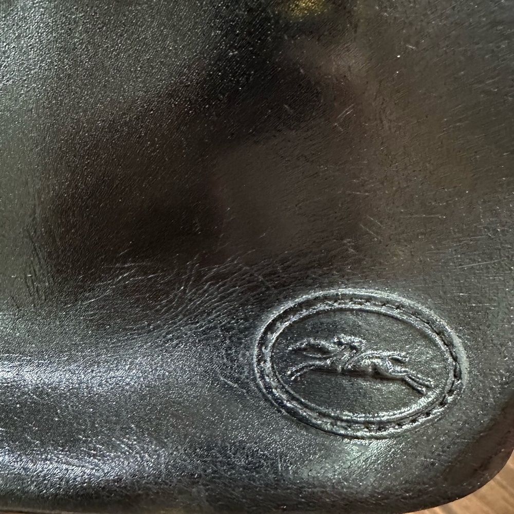 Longchamp Black Leather Shoulder Bag Minimalist Classic Tote Purse - Picture 2 of 13